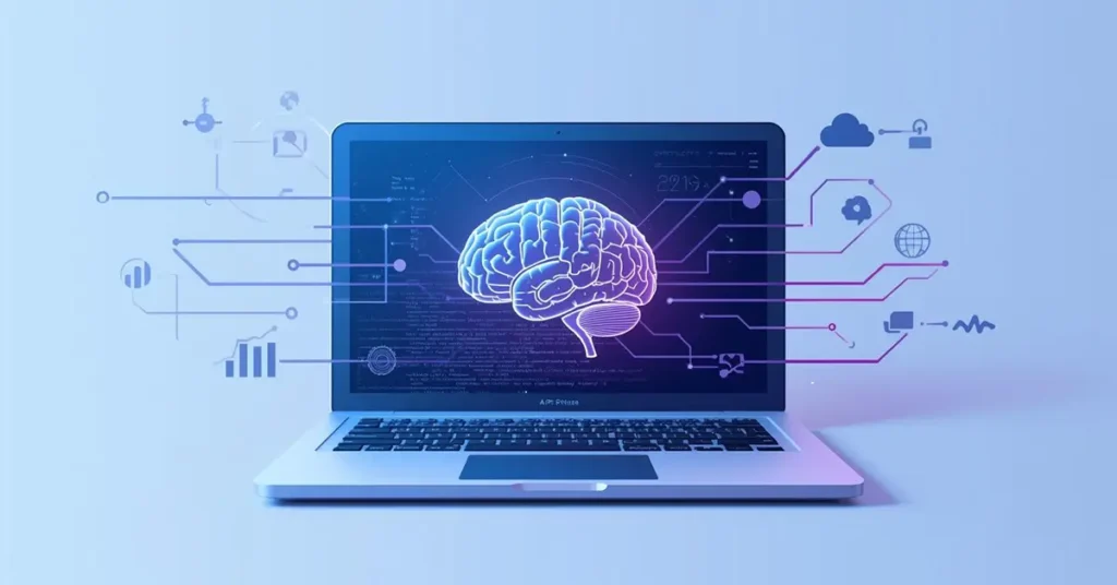 A modern laptop with a glowing Neural Processing Unit (NPU) chip visible, illustrating AI PC hardware for 2026.