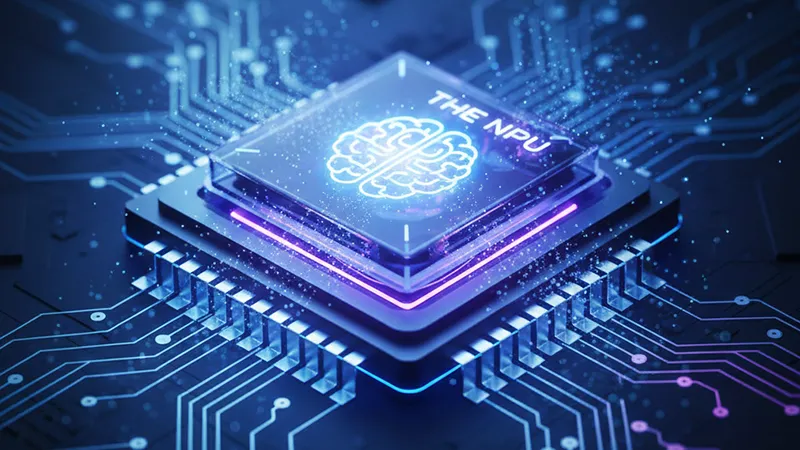 Neural Processing Unit (NPU) chip inside an AI PC handling local AI tasks in 2026