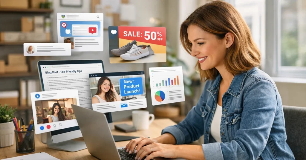 AI tools helping small businesses create marketing content, ads, and designs