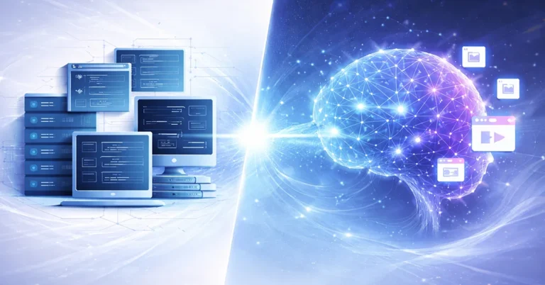 Generative AI vs traditional software comparison illustration