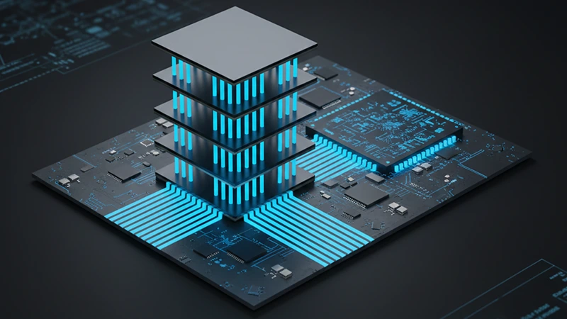 Diagram showing stacked HBM memory architecture