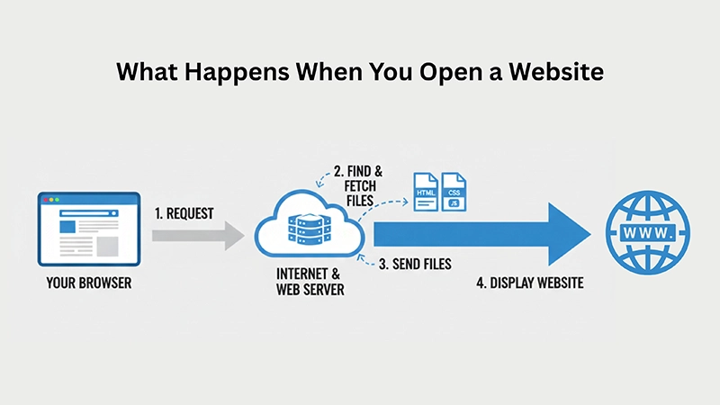 How a website loads from browser to server step by step