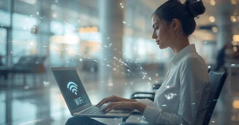 Illustration showing public Wi-Fi usage and digital security risks