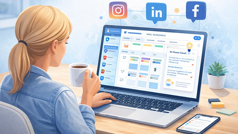 AI social media management tools helping small businesses plan and schedule content efficiently