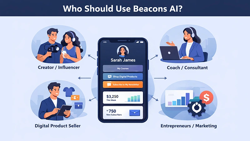 Who should use Beacons AI for creators, coaches, and digital product sellers