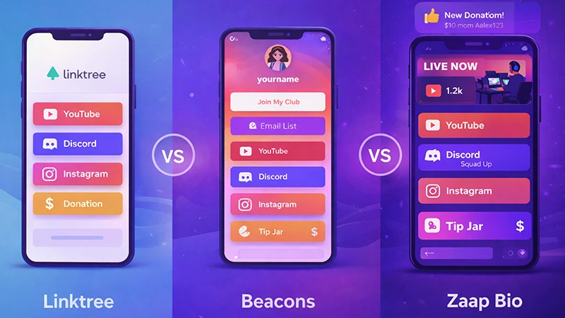 Interactive Zaap Bio vs traditional link in bio tools comparison visual