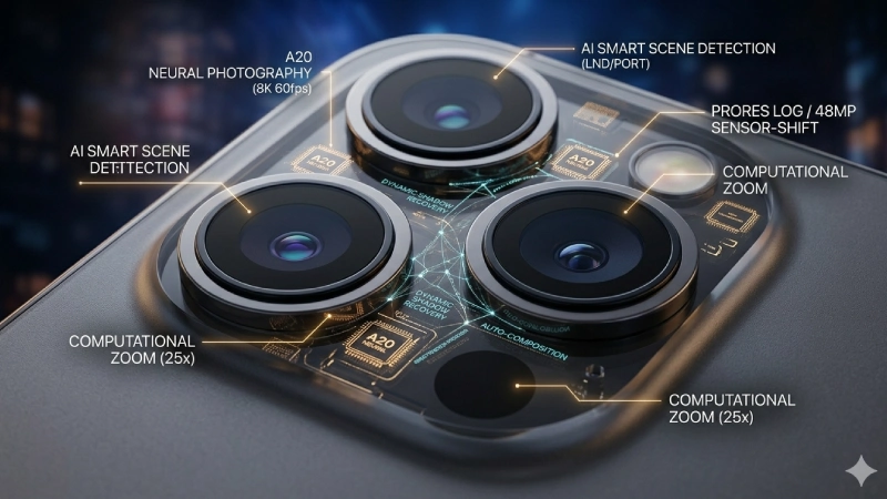 Apple iPhone 18 concept highlighting AI-powered camera system with advanced lenses and sensors