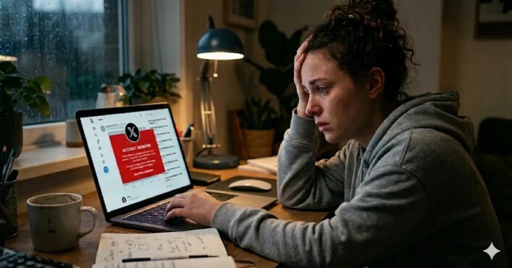 User locked out of hacked X account showing recovery warning