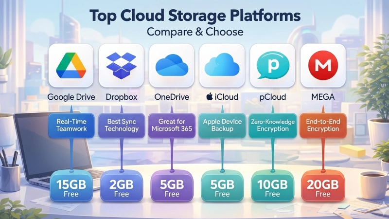 top cloud storage services overview including Google Drive Dropbox OneDrive iCloud